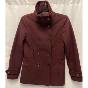 NWOT Thread & Supply women's double-breasted peacoat Burgundy/maroon Lg Wool
